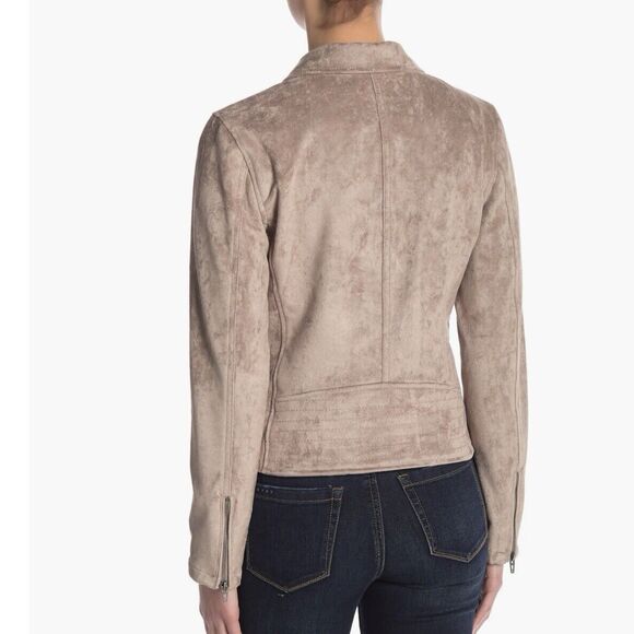 BLANK NYC Faux Suede Moto Jacket Size Large Tan Asymmetrical Zip Up Lined Grunge - Picture 3 of 15